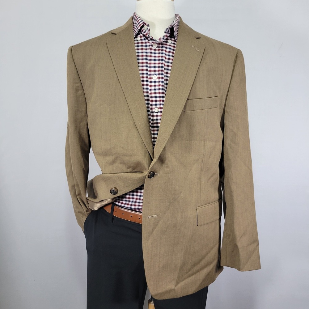 Stafford Men's Sport Coat Blazer Two Button Brown Herringbone Wool Blend 46R